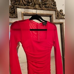 Never worn before red mini dress with mesh long sleeves